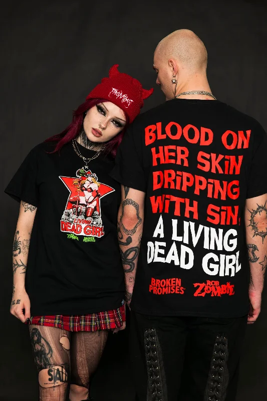 Single-shoulder Neck Design BP x Rob Zombie Living Dead Girl Tee Black