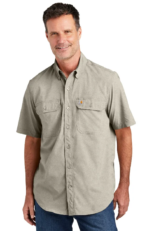 Carhartt Mens Force Moisture Wicking Short Sleeve Button Down Shirt w/ Double Pockets - Steel Grey