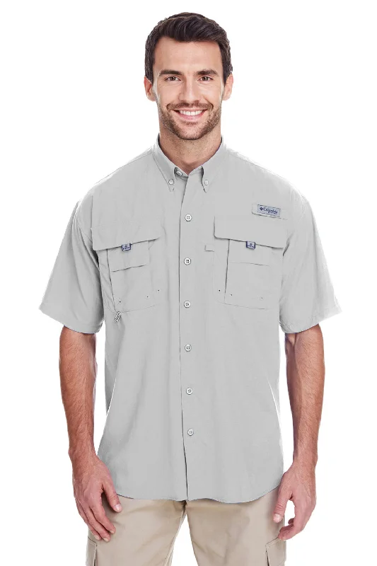 Columbia Mens Bahama II Moisture Wicking Short Sleeve Button Down Shirt w/ Double Pockets - Cool Grey