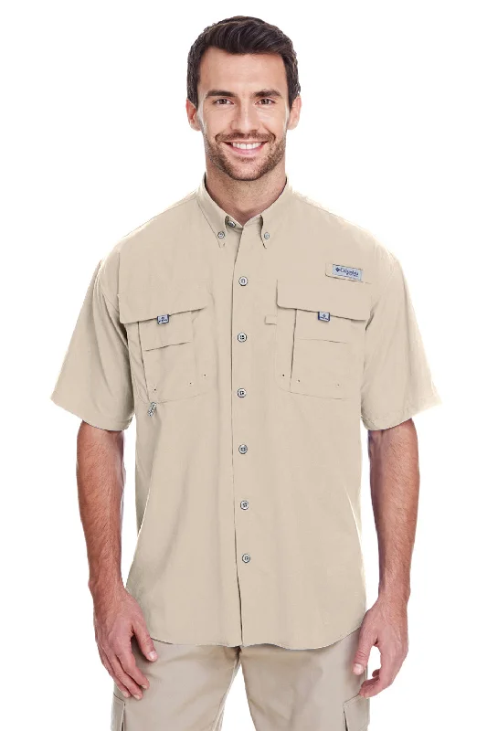 Columbia Mens Bahama II Moisture Wicking Short Sleeve Button Down Shirt w/ Double Pockets - Fossil