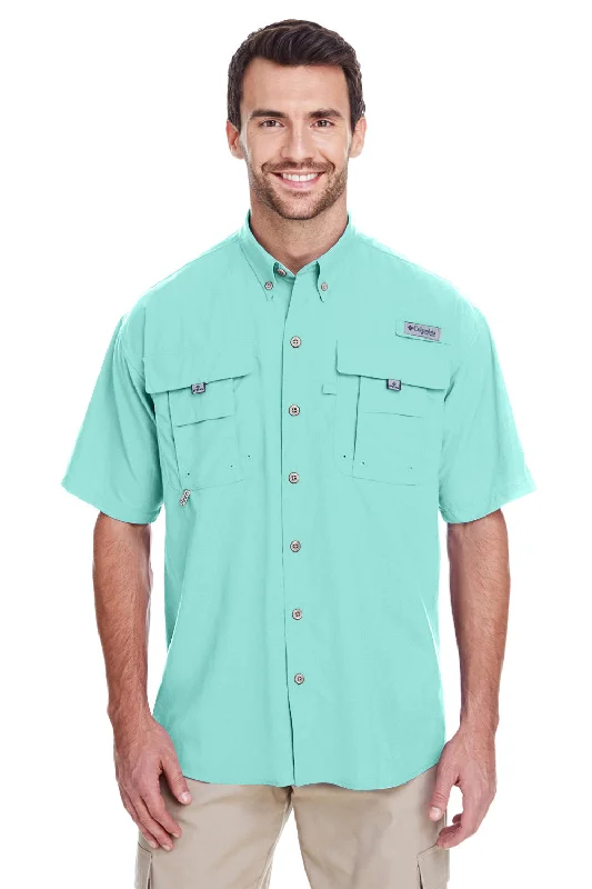 Columbia Mens Bahama II Moisture Wicking Short Sleeve Button Down Shirt w/ Double Pockets - Gulf Stream Green