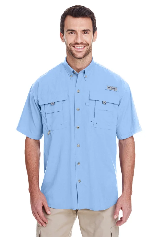 Columbia Mens Bahama II Moisture Wicking Short Sleeve Button Down Shirt w/ Double Pockets - Sail Blue