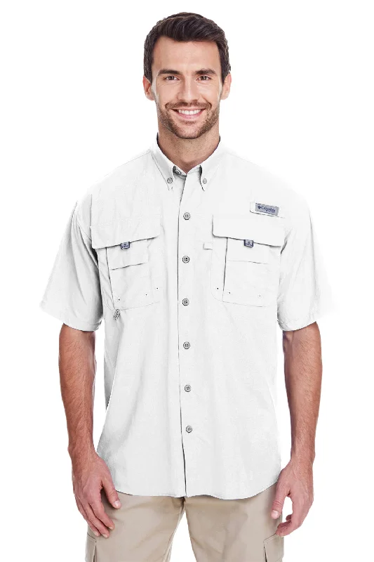 Columbia Mens Bahama II Moisture Wicking Short Sleeve Button Down Shirt w/ Double Pockets - White