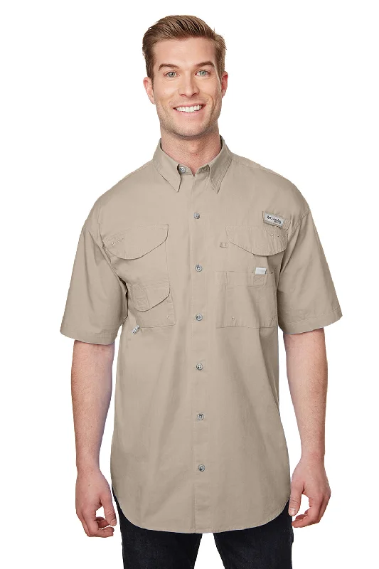 Columbia Mens Bonehead Short Sleeve Button Down Shirt w/ Double Pockets - Fossil