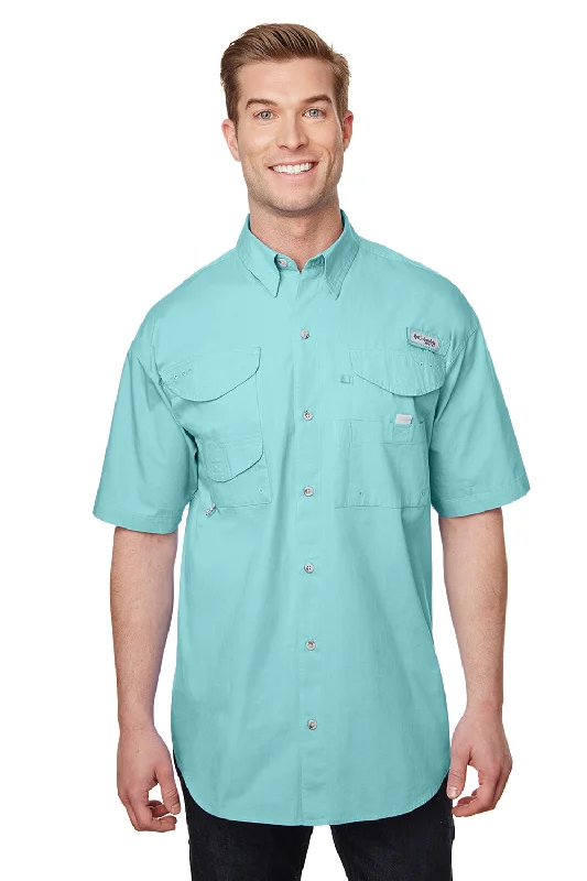 Columbia Mens Bonehead Short Sleeve Button Down Shirt w/ Double Pockets - Gulf Stream Green