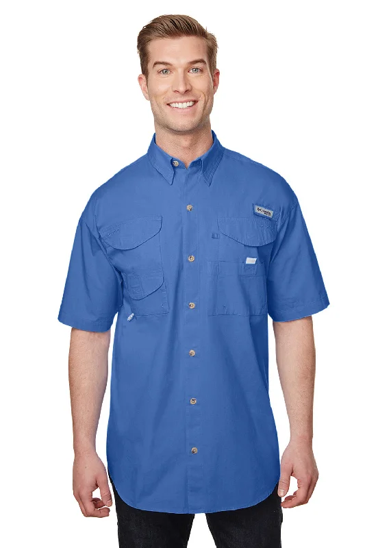 Columbia Mens Bonehead Short Sleeve Button Down Shirt w/ Double Pockets - Vivid Blue