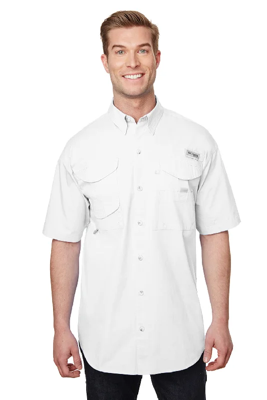 Columbia Mens Bonehead Short Sleeve Button Down Shirt w/ Double Pockets - White