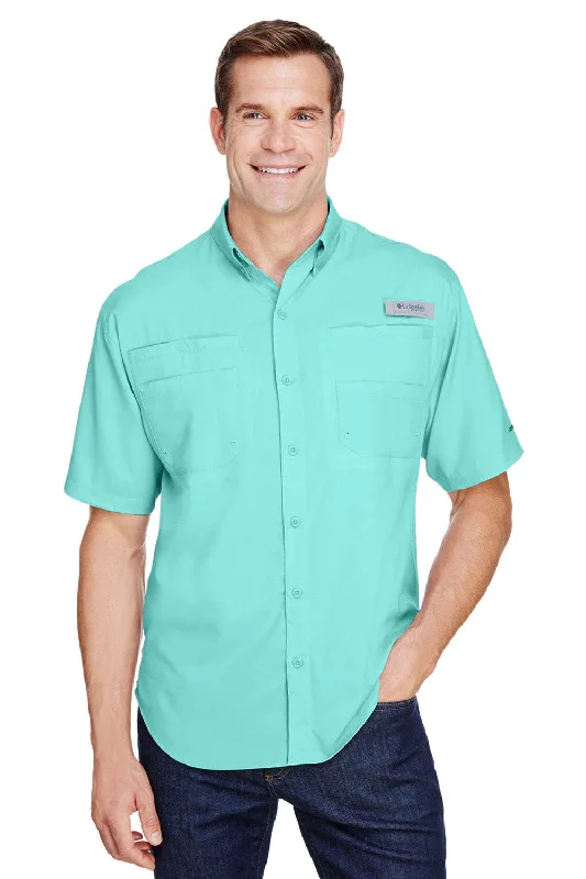 Columbia Mens Tamiami II Moisture Wicking Short Sleeve Button Down Shirt w/ Double Pockets - Gulf Stream Green