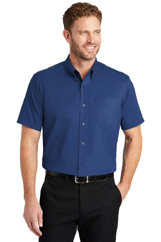 CornerStone Mens SuperPro Stain Resistant Short Sleeve Button Down Shirt w/ Pocket - Royal Blue