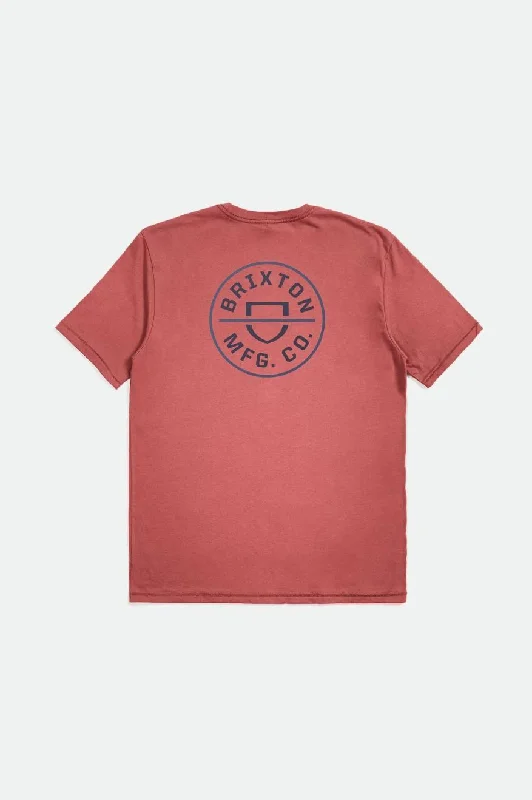 Comfortable Lounge Wear Crest II S/S Standard Tee - Dusty Cedar/Washed Navy/Pacific Blue