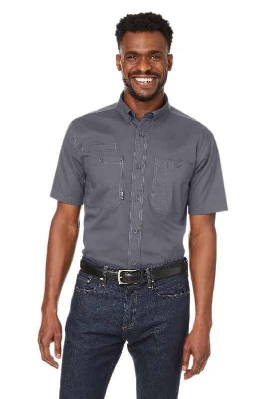 Dri Duck Mens Craftsman Ripstop Short Sleeve Button Down Shirt w/ Double Pockets - Gunmetal Grey