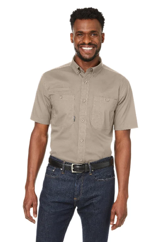 Dri Duck Mens Craftsman Ripstop Short Sleeve Button Down Shirt w/ Double Pockets - Rope Brown