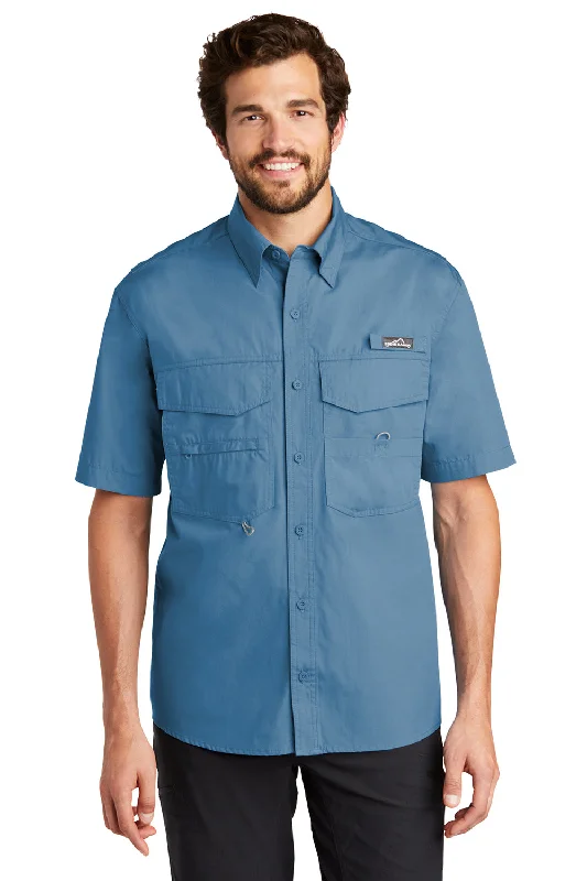 Eddie Bauer Mens Fishing Short Sleeve Button Down Shirt w/ Double Pockets - Blue Gill