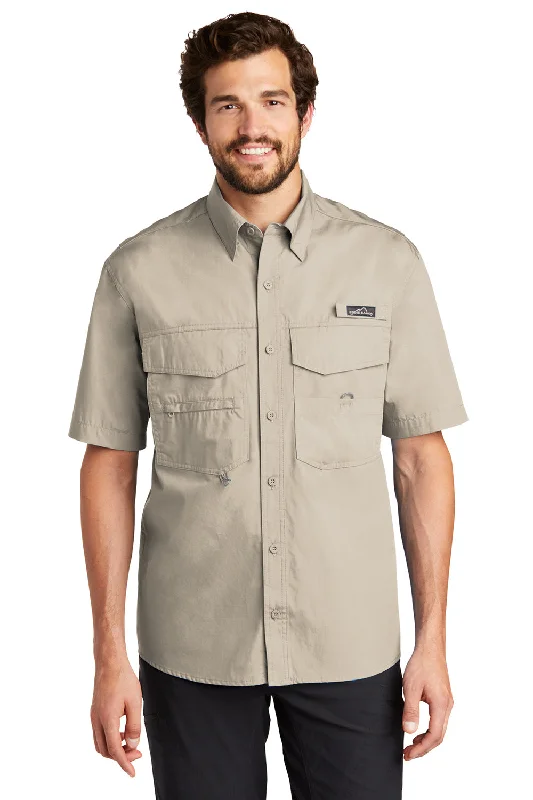 Eddie Bauer Mens Fishing Short Sleeve Button Down Shirt w/ Double Pockets - Driftwood