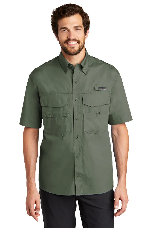 Eddie Bauer Mens Fishing Short Sleeve Button Down Shirt w/ Double Pockets - Seagrass Green