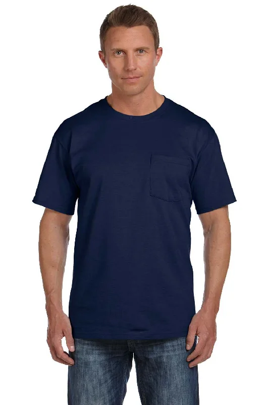 Fruit Of The Loom Mens HD Jersey Short Sleeve Crewneck T-Shirt w/ Pocket - Navy Blue