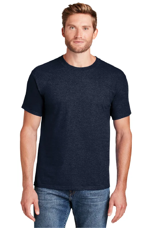 Hanes Mens Beefy-T Short Sleeve Crewneck T-Shirt - Heather Navy Blue