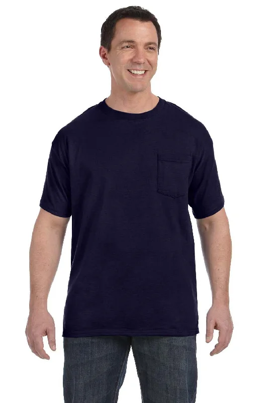 Hanes Mens ComfortSoft Short Sleeve Crewneck T-Shirt w/ Pocket - Navy Blue