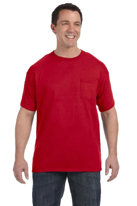 Hanes Mens ComfortSoft Short Sleeve Crewneck T-Shirt w/ Pocket - Deep Red