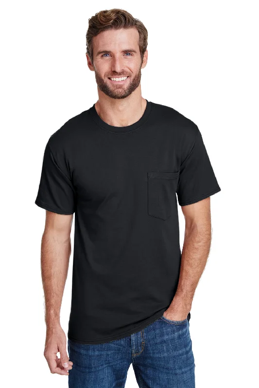 Hanes Mens Workwear UPF 50+ Short Sleeve Crewneck T-Shirt w/ Pocket - Black