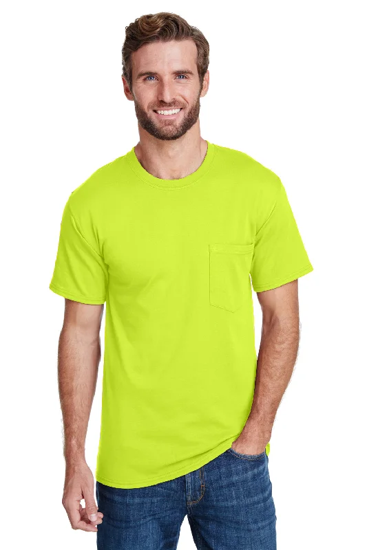 Hanes Mens Workwear UPF 50+ Short Sleeve Crewneck T-Shirt w/ Pocket - Safety Green