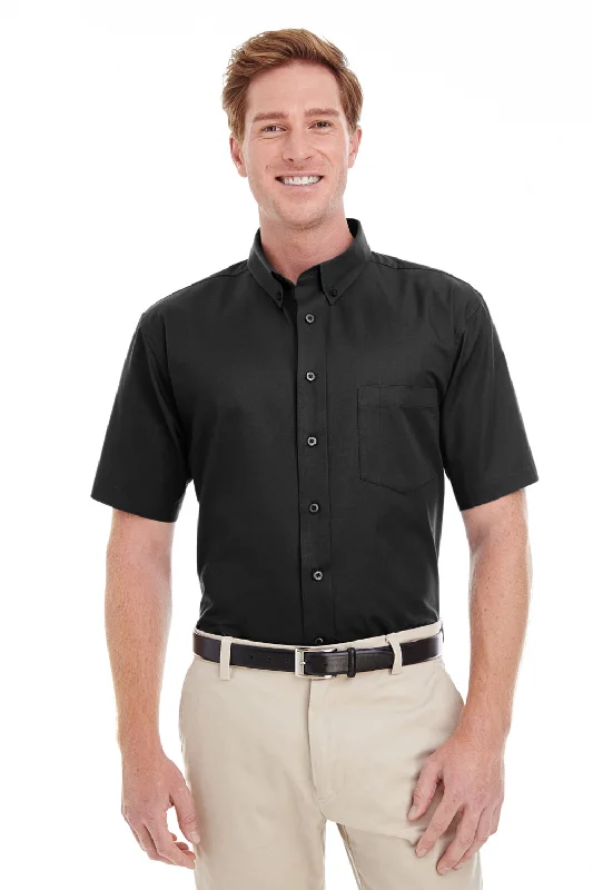 Harriton Mens Foundation Stain Resistant Short Sleeve Button Down Shirt w/ Pocket - Black - Closeout