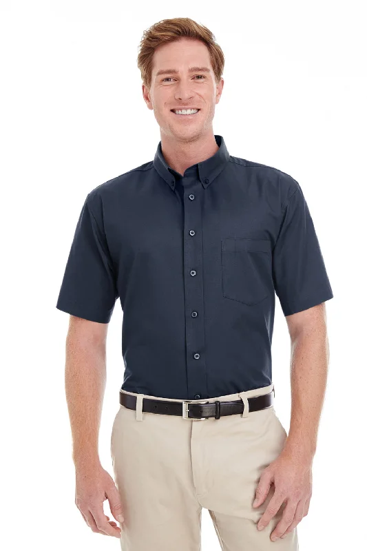 Harriton Mens Foundation Stain Resistant Short Sleeve Button Down Shirt w/ Pocket - Dark Navy Blue - Closeout