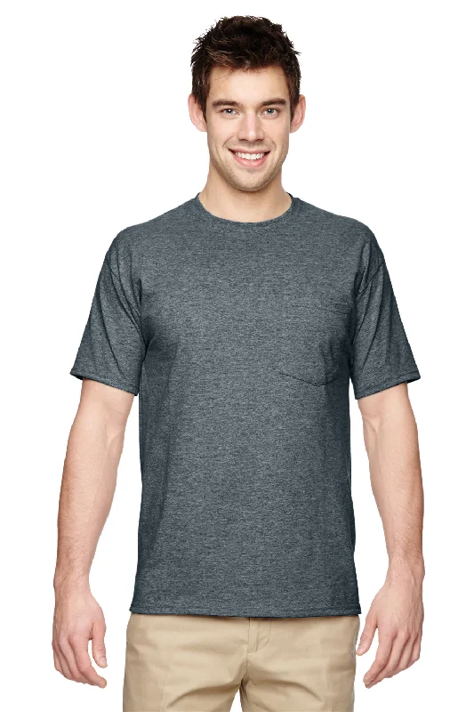 Jerzees Mens Dri-Power Moisture Wicking Short Sleeve Crewneck T-Shirt w/ Pocket - Heather Black