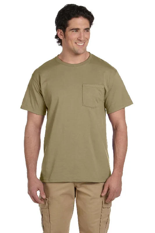 Jerzees Mens Dri-Power Moisture Wicking Short Sleeve Crewneck T-Shirt w/ Pocket - Khaki