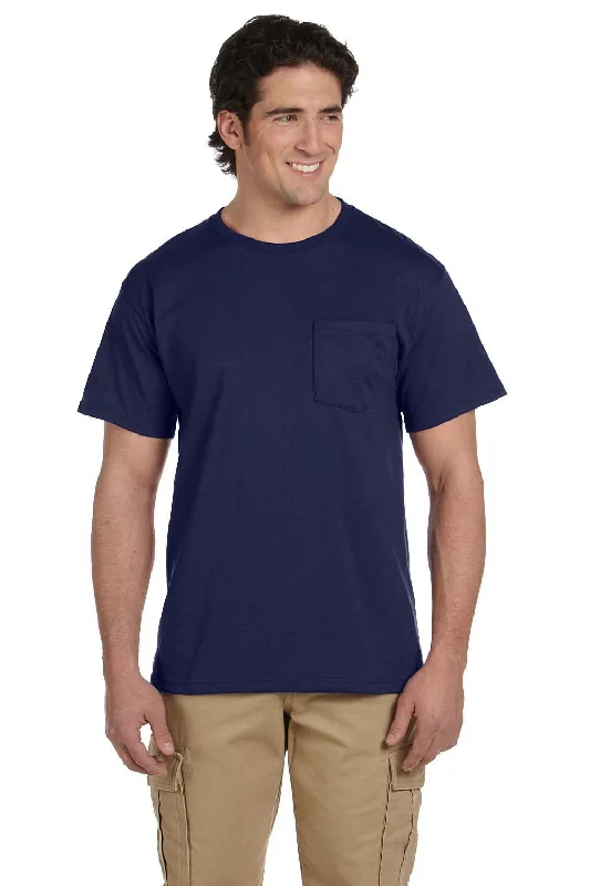 Jerzees Mens Dri-Power Moisture Wicking Short Sleeve Crewneck T-Shirt w/ Pocket - Navy Blue