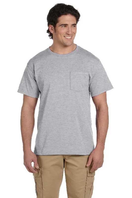 Jerzees Mens Dri-Power Moisture Wicking Short Sleeve Crewneck T-Shirt w/ Pocket - Oxford Grey