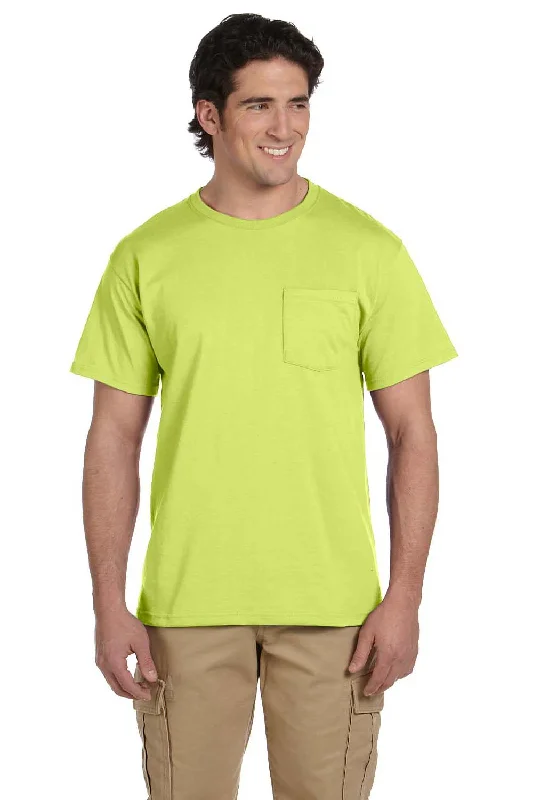 Jerzees Mens Dri-Power Moisture Wicking Short Sleeve Crewneck T-Shirt w/ Pocket - Safety Green