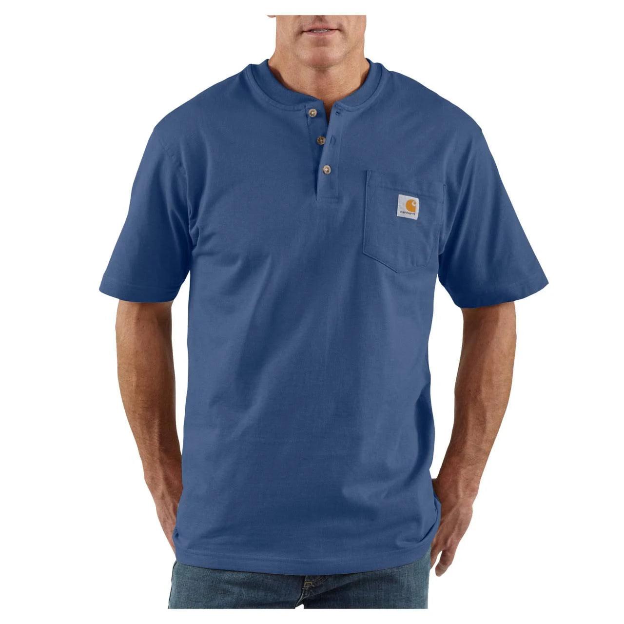 Floral Prints K84 - Loose fit heavyweight short-sleeve pocket henley t-shirt - Dark Cobalt Blue Heather