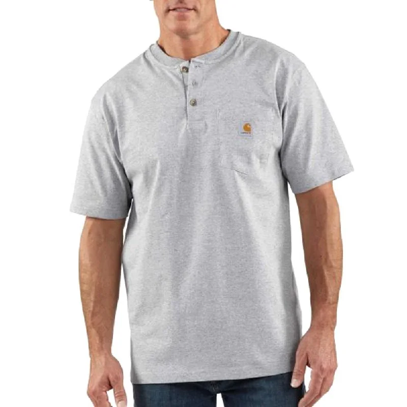Dynamic Fashion K84 - Loose fit heavyweight short-sleeve pocket henley t-shirt - Heather Grey