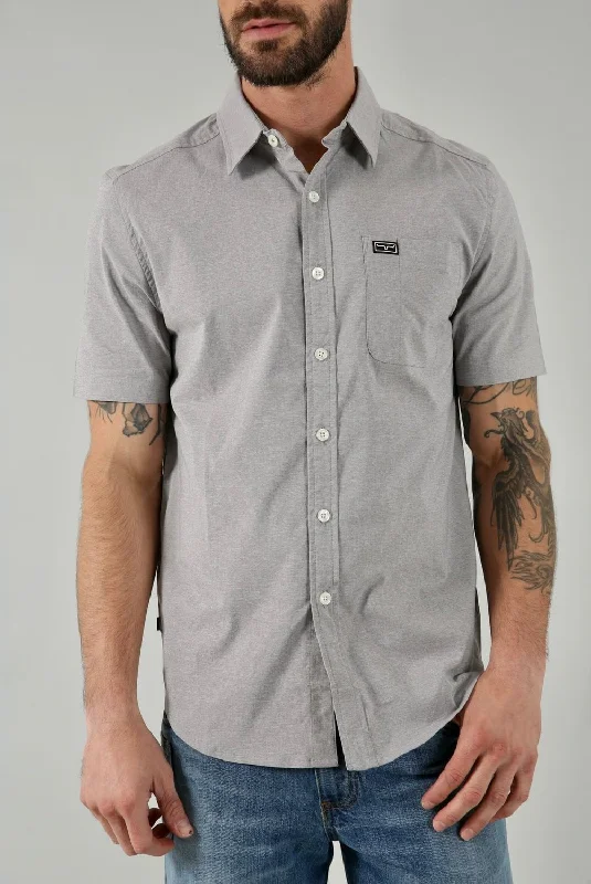 High-end Design Kimes Ranch Mens Linville Solid Shirt Grey Heather Cotton Blend S/S High-end Design Kimes Ranch Mens Linville Solid Shirt Grey Heather Cotton Blend S/S
