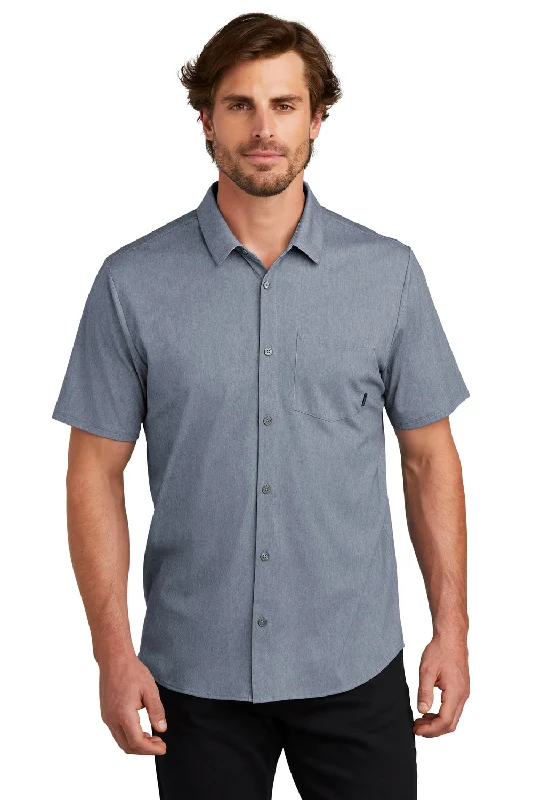 Ogio Mens Extend Short Sleeve Button Down Shirt w/ Pocket - Heather Deep Blue