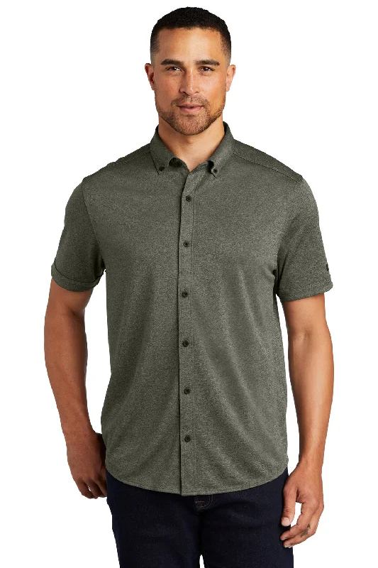 Ogio Mens Gravitate Moisture Wicking Short Sleeve Button Down Shirt - Heather Drive Green