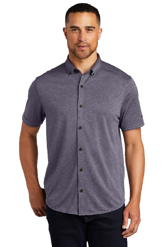 Ogio Mens Gravitate Moisture Wicking Short Sleeve Button Down Shirt - Heather Navy Blue