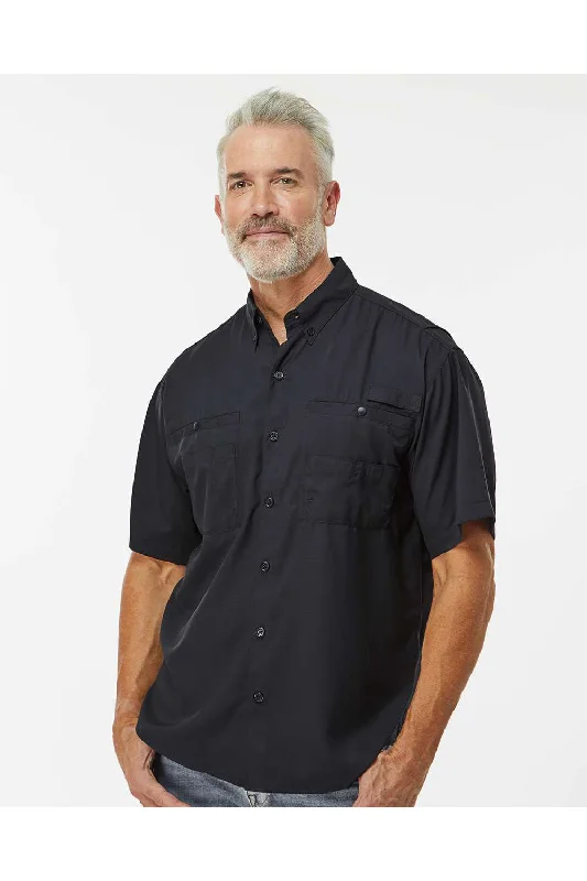 Paragon Mens Hatteras Performance Moisture Wicking Short Sleeve Button Down Shirt w/ Double Pockets - Black