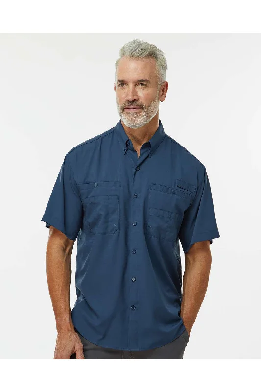 Paragon Mens Hatteras Performance Moisture Wicking Short Sleeve Button Down Shirt w/ Double Pockets - Navy Blue