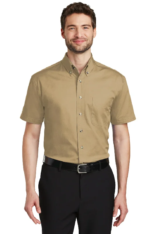 Port Authority Mens Short Sleeve Button Down Shirt w/ Pocket - Khaki