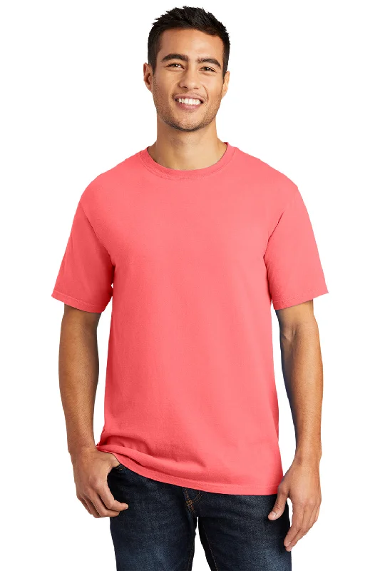 Port & Company Mens Beach Wash Short Sleeve Crewneck T-Shirt - Neon Coral