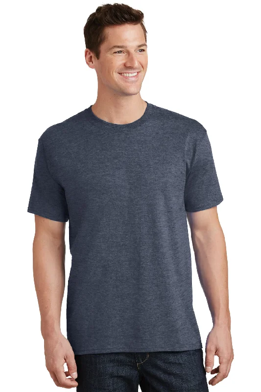 Port & Company Mens Core Short Sleeve Crewneck T-Shirt - Heather Navy Blue