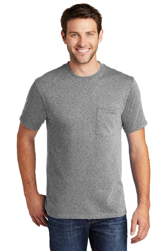 Port & Company Mens Core Short Sleeve Crewneck T-Shirt w/ Pocket - Heather Grey