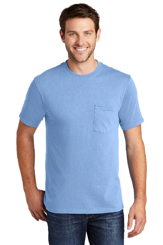 Port & Company Mens Core Short Sleeve Crewneck T-Shirt w/ Pocket - Light Blue