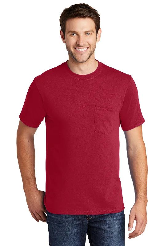 Port & Company Mens Core Short Sleeve Crewneck T-Shirt w/ Pocket - Red