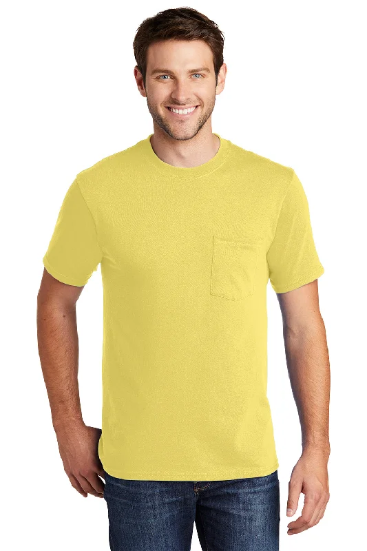 Port & Company Mens Core Short Sleeve Crewneck T-Shirt w/ Pocket - Yellow