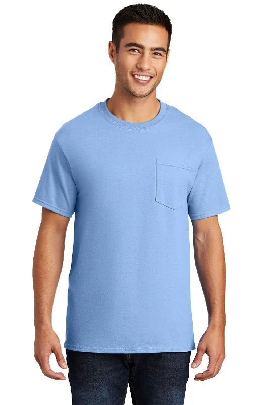 Advanced Design Port & Company Mens Essential Short Sleeve Crewneck T-Shirt w/ Pocket - Light Blue Advanced Design Port & Company Mens Essential Short Sleeve Crewneck T-Shirt w/ Pocket - Light Blue