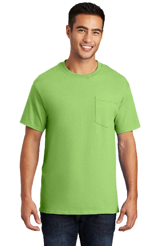 Port & Company Mens Essential Short Sleeve Crewneck T-Shirt w/ Pocket - Lime Green