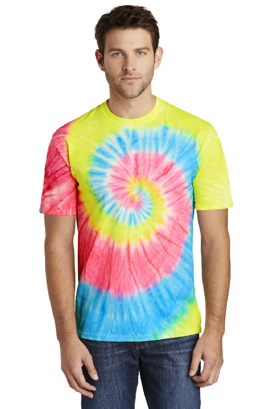 Port & Company Mens Tie-Dye Short Sleeve Crewneck T-Shirt - Neon Rainbow